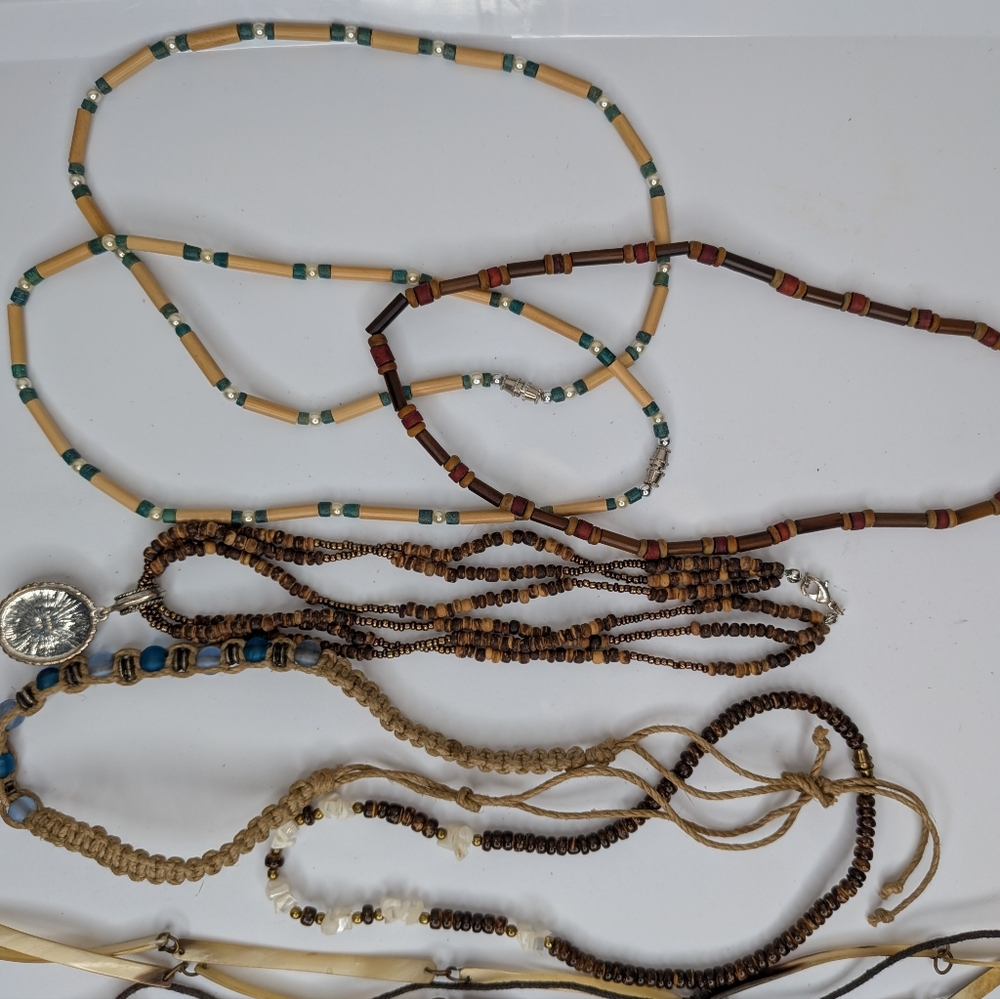 Boho Jewelry Lot Wood Bead Necklaces Bracelets Shell Indie Hippie Festival - Picture 12 of 14